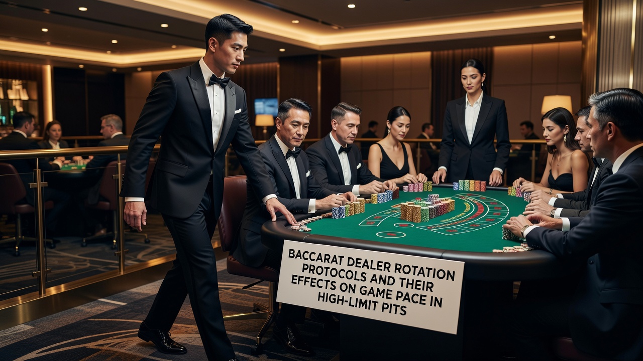 Baccarat dealer during rotation in a high-limit pit at a casino table