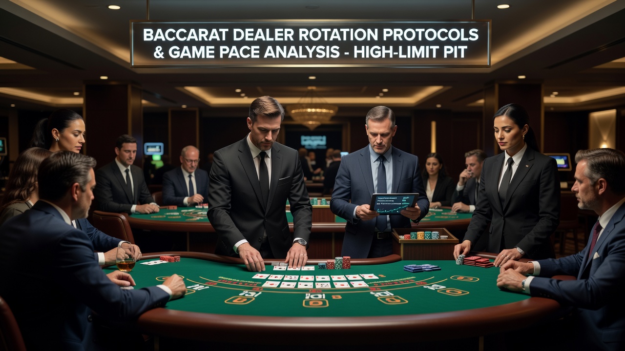 High-limit baccarat pit with dealers rotating between tables during active play