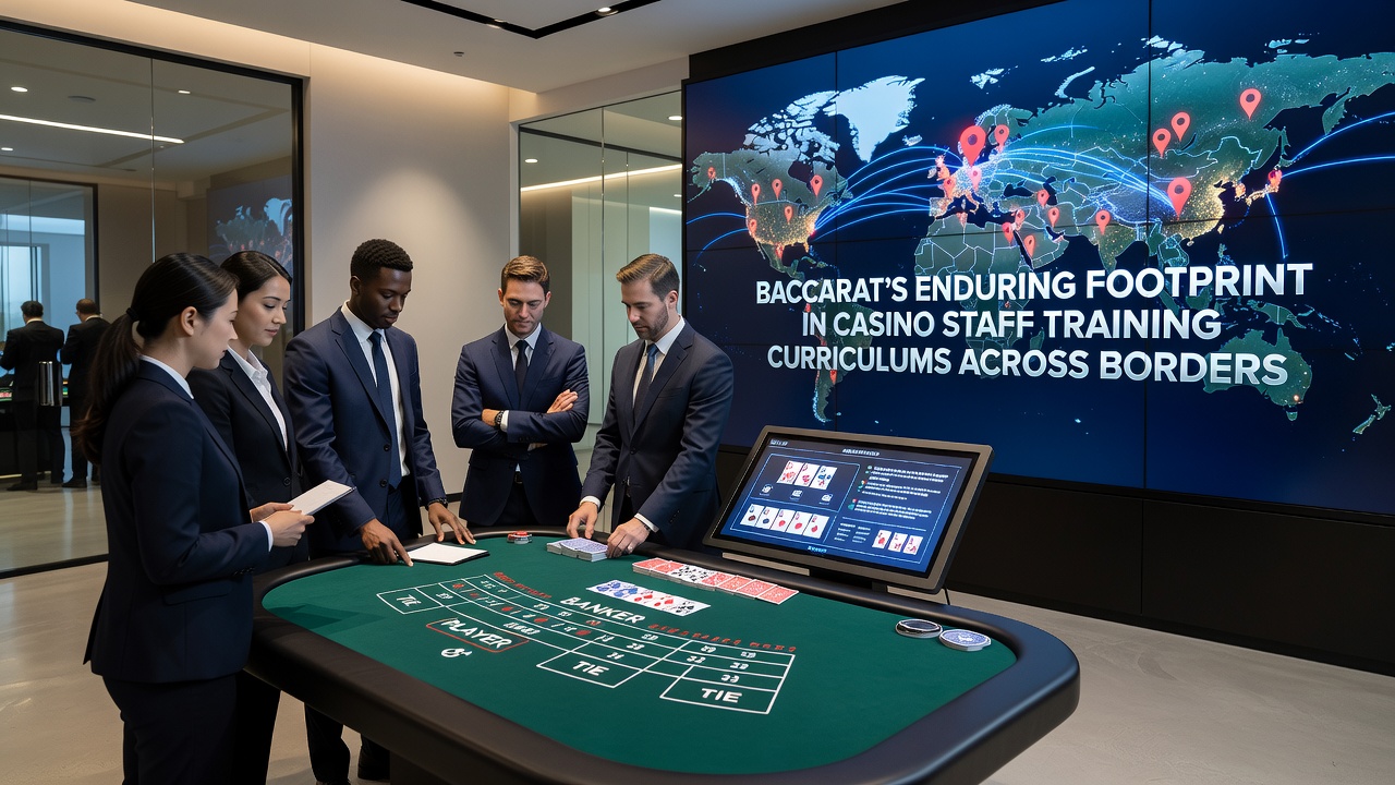 Casino-Mitarbeiter bei einer Baccarat-Schulungssitzung mit Karten und Chips