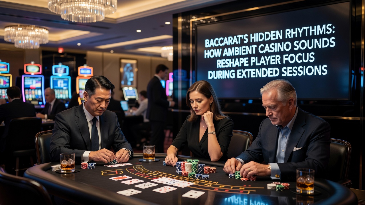 Detailaufnahme eines Baccarat-Tisches mit Fokus auf die akustische Umgebung und Spieler-Interaktionen