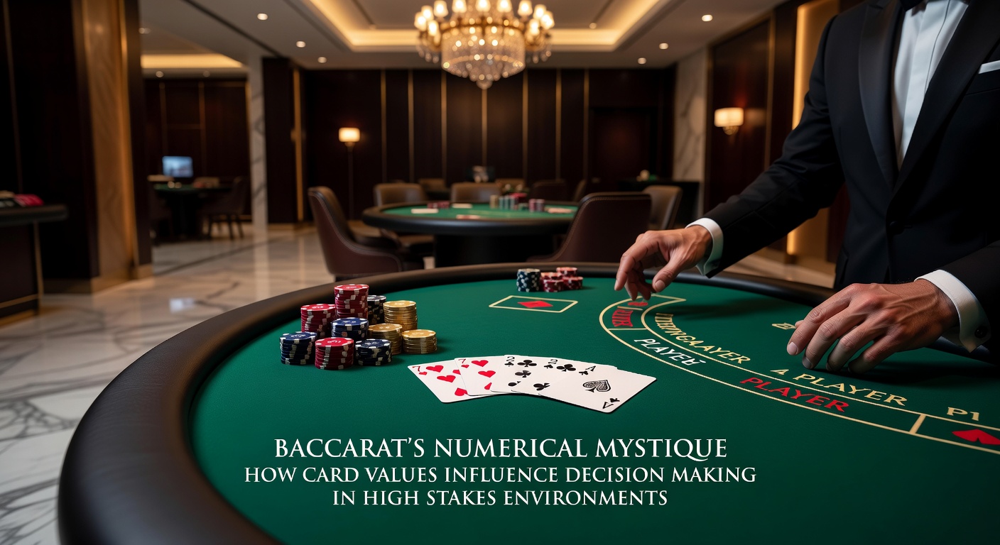 Illustration von High-Stakes-Baccarat-Tischen mit Fokus auf Kartenwerte und Entscheidungsprozesse