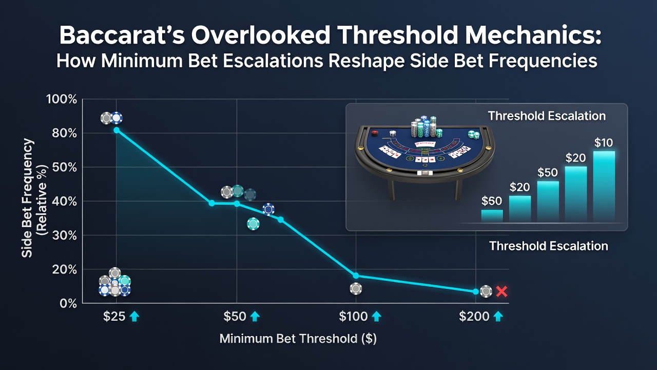 Grafik zu Side-Bet-Frequenzen bei variierenden Mindesteinsätzen in Baccarat-Sessions