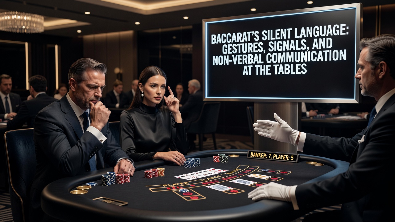 Nahaufnahme von Händen und Gesten bei Baccarat mit Fokus auf nonverbale Signale zwischen Dealer und Spielern