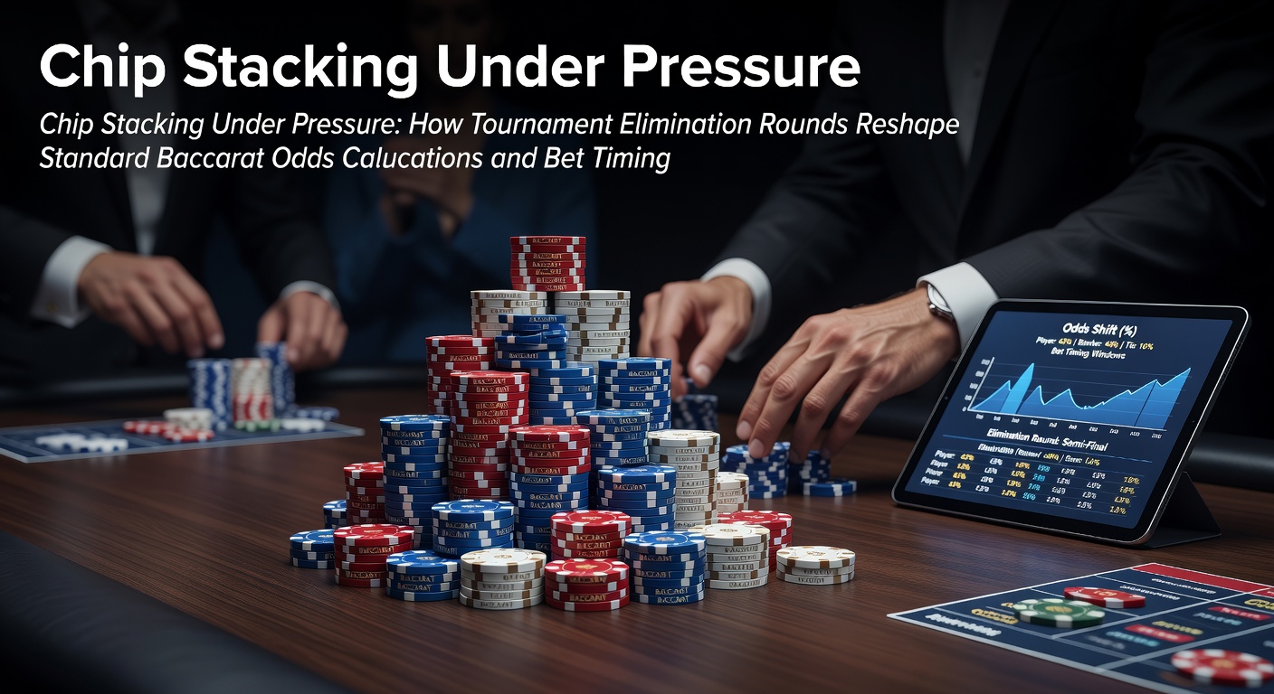 Baccarat-Turnierspieler stapeln Chips unter Zeitdruck während einer Eliminationsrunde