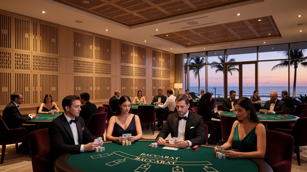 Detailaufnahme von schallabsorbierenden Elementen und Beleuchtung in einem Baccarat-High-Limit-Bereich eines Resorts