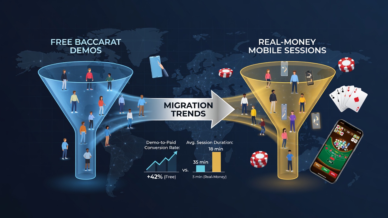 Visualisierung der Übergänge von Demo- zu Echtgeld-Sessions im mobilen Baccarat