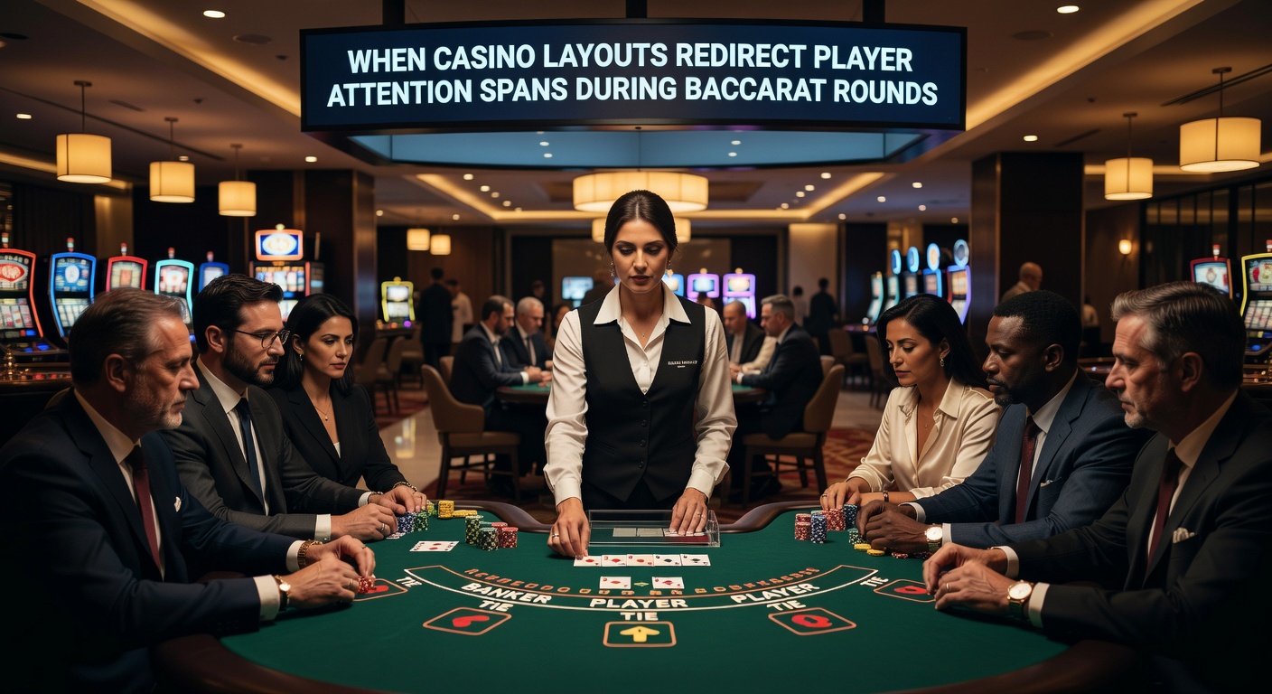 Casino Baccarat Tisch mit strategischer Beleuchtung und Layout-Elementen die Spielerblicke lenken